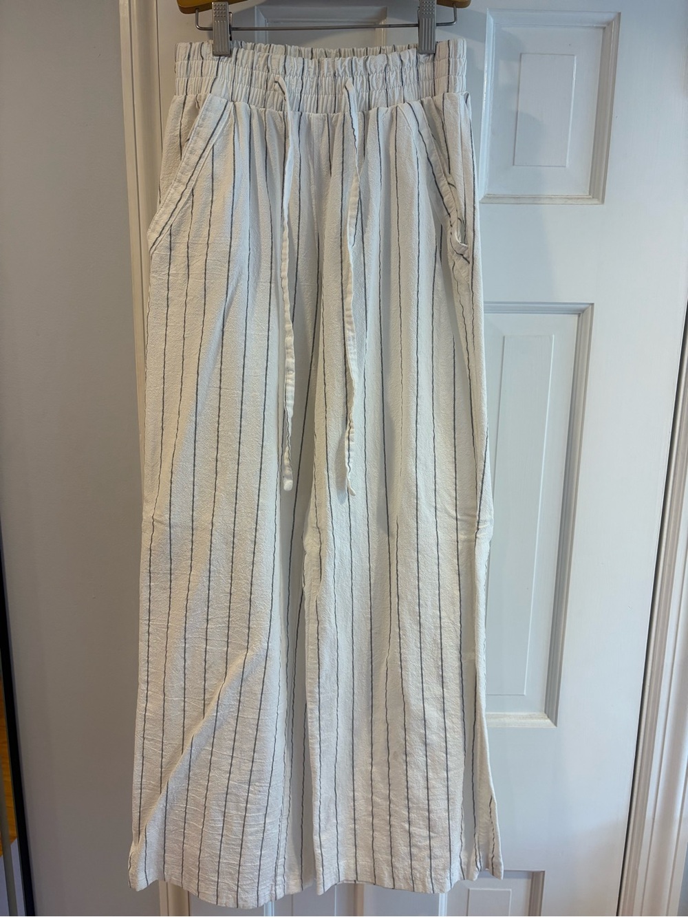 Sienna Sky Cream Wide-Leg Striped Drawstring Pants